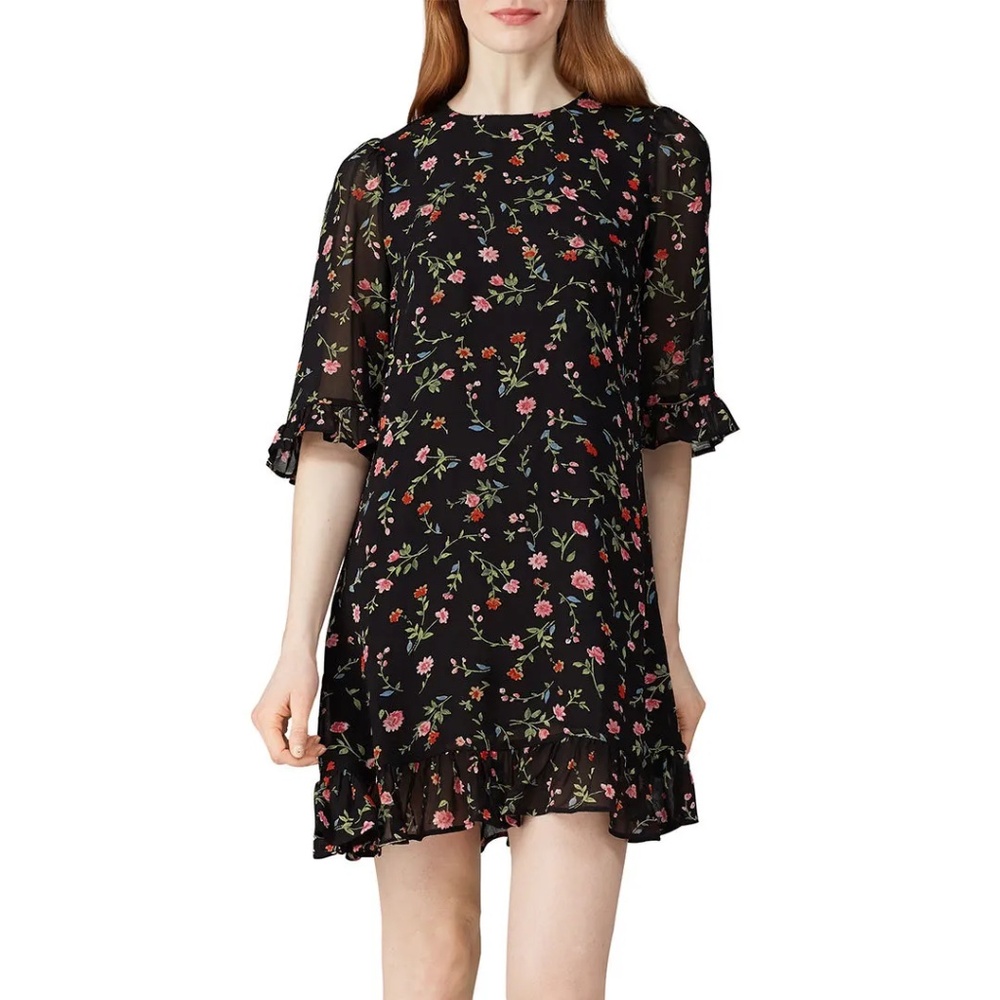 GANNI Black floral mini dress